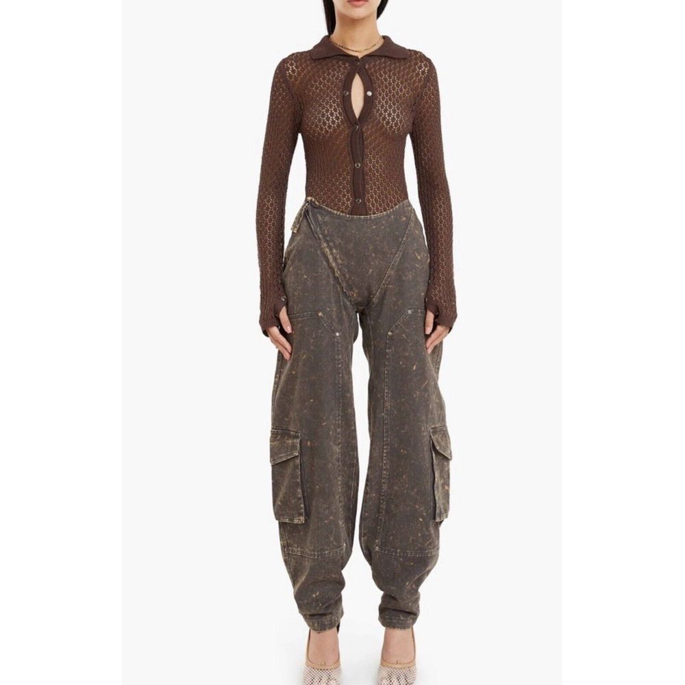 Brown Ankle-Length Cargo Jumpsuit with Fitted Waist